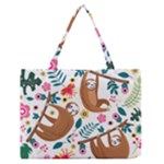 Floral Sloth  Zipper Medium Tote Bag