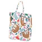 Floral Sloth  Giant Grocery Zipper Tote