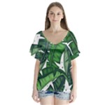 Banana Leaf V-Neck Flutter Sleeve Top