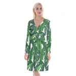 Banana Leaf Long Sleeve Velvet Front Wrap Dress