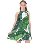 Banana Leaf Halter Neckline Chiffon Dress 