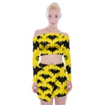 yellow bats Off Shoulder Top with Mini Skirt Set