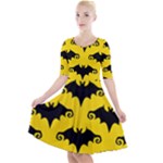 yellow bats Quarter Sleeve A-Line Dress