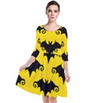 yellow bats Quarter Sleeve Waist Band Dress