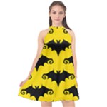 yellow bats Halter Neckline Chiffon Dress 