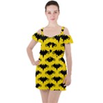 yellow bats Ruffle Cut Out Chiffon Playsuit