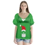 Christmas Santa Beard V-Neck Flutter Sleeve Top