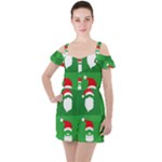 Christmas Santa Beard Ruffle Cut Out Chiffon Playsuit