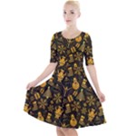 Gold snowman Quarter Sleeve A-Line Dress