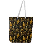 Gold snowman Full Print Rope Handle Tote (Large)