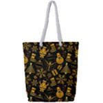 Gold snowman Full Print Rope Handle Tote (Small)