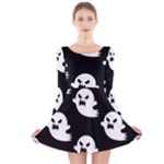 cute Ghosts Long Sleeve Velvet Skater Dress