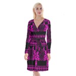 pink Medusa Long Sleeve Velvet Front Wrap Dress