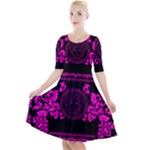 pink Medusa Quarter Sleeve A-Line Dress