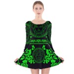 lime green Medusa Long Sleeve Velvet Skater Dress