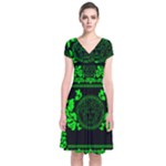 lime green Medusa Short Sleeve Front Wrap Dress