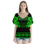 lime green Medusa V-Neck Flutter Sleeve Top