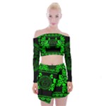 lime green Medusa Off Shoulder Top with Mini Skirt Set