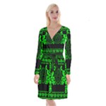 lime green Medusa Long Sleeve Velvet Front Wrap Dress