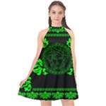 lime green Medusa Halter Neckline Chiffon Dress 