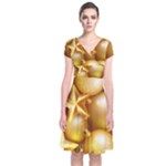 gold christmas ornaments Short Sleeve Front Wrap Dress