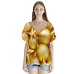 gold christmas ornaments V-Neck Flutter Sleeve Top