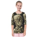 van gogh Skull Kids  Quarter Sleeve Raglan Tee