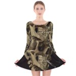 van gogh Skull Long Sleeve Velvet Skater Dress