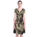 van gogh Skull Short Sleeve Front Wrap Dress