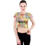 Cute Xmas Cats Crew Neck Crop Top