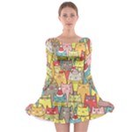 Cute Xmas Cats Long Sleeve Skater Dress