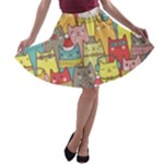 Cute Xmas Cats A-line Skater Skirt