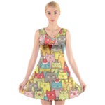 Cute Xmas Cats V-Neck Sleeveless Dress