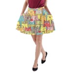 Cute Xmas Cats A-Line Pocket Skirt