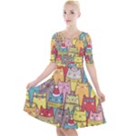 Cute Xmas Cats Quarter Sleeve A-Line Dress