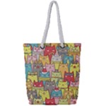 Cute Xmas Cats Full Print Rope Handle Tote (Small)