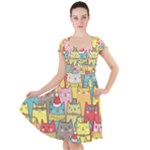 Cute Xmas Cats Cap Sleeve Midi Dress