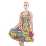 Cute Xmas Cats Halter Party Swing Dress 