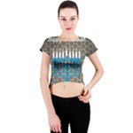 black happy Hanukkah Crew Neck Crop Top