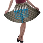 black happy Hanukkah A-line Skater Skirt