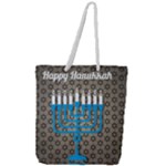 black happy Hanukkah Full Print Rope Handle Tote (Large)