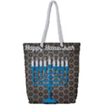 black happy Hanukkah Full Print Rope Handle Tote (Small)