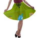 colorblock green hanukkah A-line Skater Skirt