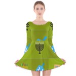 colorblock green hanukkah Long Sleeve Velvet Skater Dress