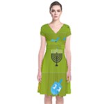 colorblock green hanukkah Short Sleeve Front Wrap Dress