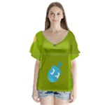 colorblock green hanukkah V-Neck Flutter Sleeve Top