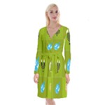 colorblock green hanukkah Long Sleeve Velvet Front Wrap Dress