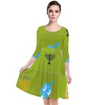 colorblock green hanukkah Quarter Sleeve Waist Band Dress