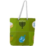 colorblock green hanukkah Full Print Rope Handle Tote (Large)