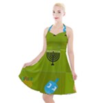 colorblock green hanukkah Halter Party Swing Dress 